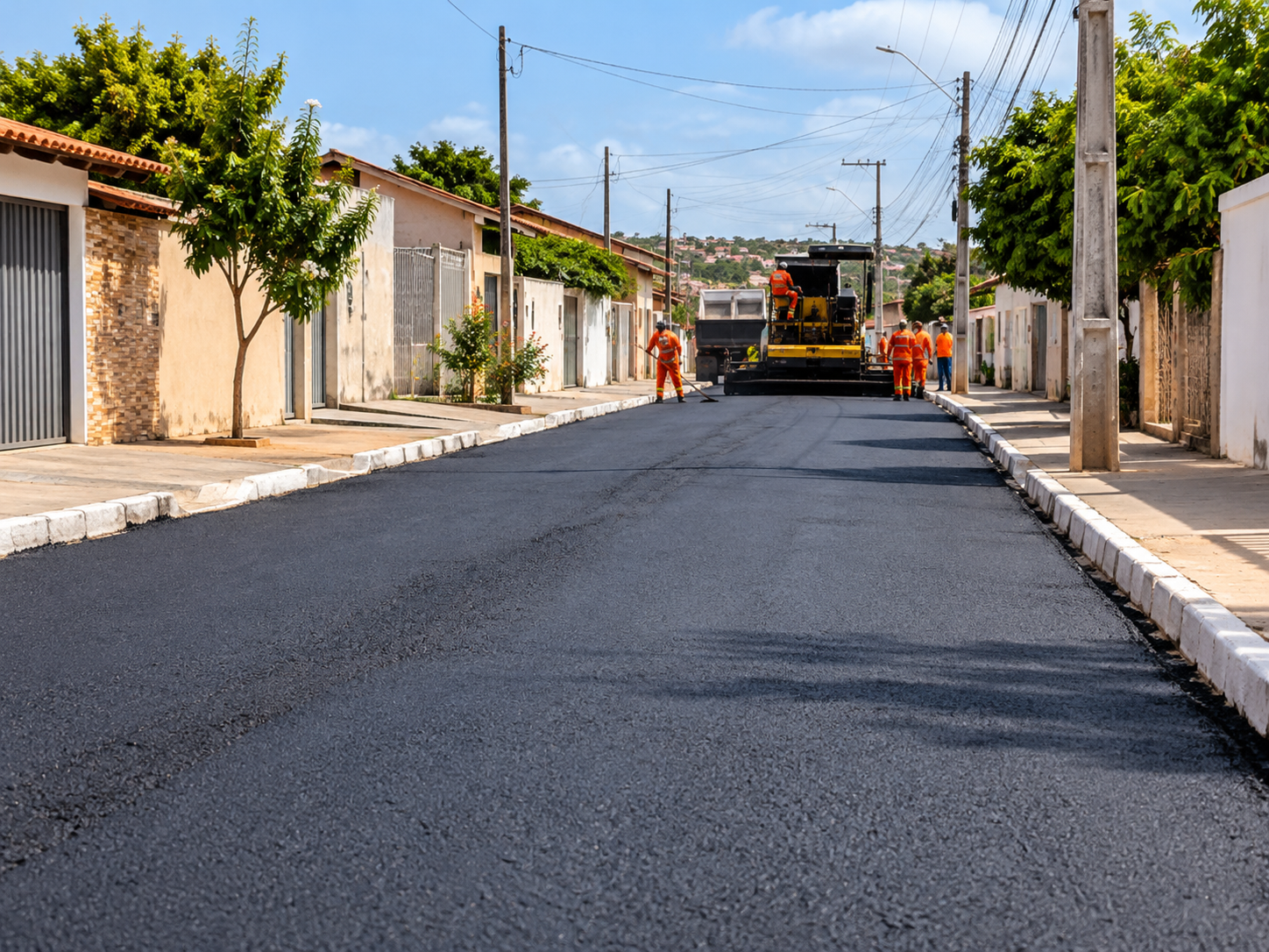 Obra de asfaltamento em município